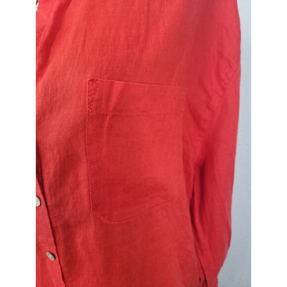Christian Siriano 100% Linen Button Up Shirt Sz Small Red Pockets Long Sleeves - Picture 4 of 10